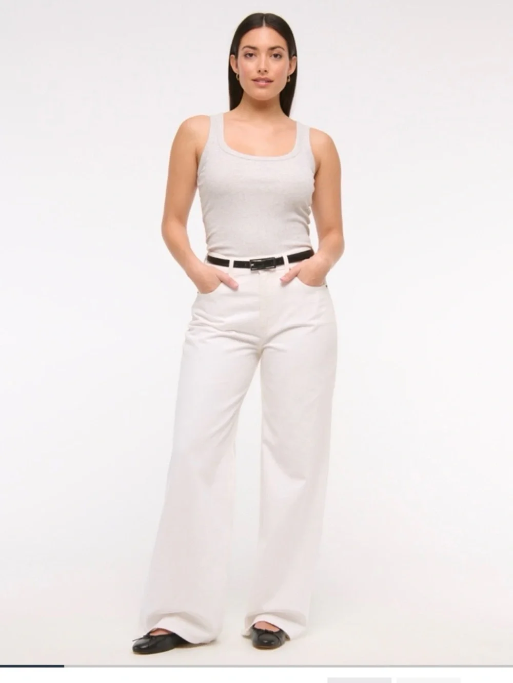 032 Abercrombie & Fitch Cream Wide Leg High Rise Jeans - Picture 1 of 9